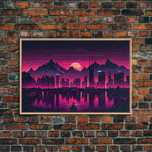 Load image into Gallery viewer, Cyberpunk Vancouver, Futuristic city skyline art, framed canvas print