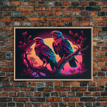 Load image into Gallery viewer, Birds of Prey at sunset, Hawks on a branch, framed canvas print