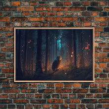 Carregar imagem no visualizador da galeria, Fantasy forest art, Fireflies and the owl at midnight, framed canvas art, framed canvas print