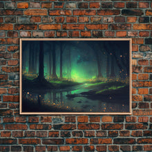 Carregar imagem no visualizador da galeria, Fireflies In Forest Swamp Night Green Wall Poster, Wall Decor, Wall Art Print, Fine Art Print