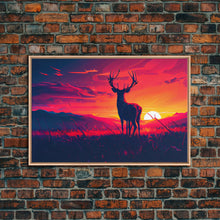 Carregar imagem no visualizador da galeria, 12 point buck, Sunset, framed canvas print, gift for a hunter