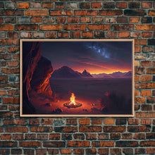 Load image into Gallery viewer, Watercolor of a prehistoric campfire, primitive art, framed canvas print