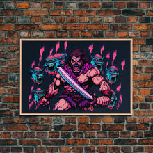 Load image into Gallery viewer, Barbarian pixel art, vaporwave RPG concept art, framed canvas print