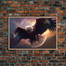 Load image into Gallery viewer, American Bald Eagle in Flight, watercolor, framed canvas print