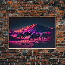 Load image into Gallery viewer, Emus in the desert, animal prints, animal art, framed canvas print, vapor wave synthwave animal art