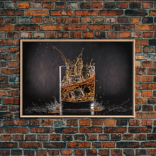 Load image into Gallery viewer, Whiskey Wall Décor, Glass of Whiskey with Splash, Man Cave Wall Art, Whisky Artwork, Home Bar Decor, Framed Canvas Print