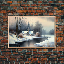 Cargar imagen en el visor de la galería, Snow Covered Landscape Art | Church Art | Framed Canvas Print | Snowy Winter Scene | Boho Minimalist Modern Art