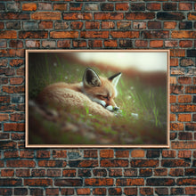Load image into Gallery viewer, Cute Sleepy Fox Art, Animal Prints, Nature Art, Framed Canvas Print, Cute animal wall art, above sofa art