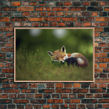 Cargar imagen en el visor de la galería, Cute Sleepy Fox Art, Animal Prints, Nature Art, Framed Canvas Print, Cute animal wall art, above sofa art