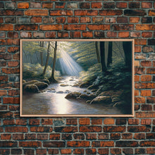 Cargar imagen en el visor de la galería, Colorful Watercolor Art, Framed Canvas Print, unique wall art, framed wall art, Landscape watercolor, Beams of Sunlight piercing the canopy