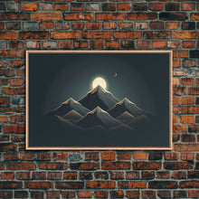 Load image into Gallery viewer, Black and Gold Art Deco Style Mountain landscape at Sunset, Framed Canvas Print, Large Format Wall Art, Huge Wall Decor