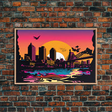 Load image into Gallery viewer, Beautiful Portland, Oregon Retro Synthwave Style Sunset Art, Framed Canvas Print, Pacific Northwest City Art