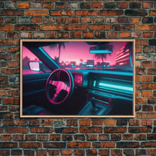 Carregar imagem no visualizador da galeria, Car interior Wall Art | Framed Canvas Print | Living room art | Neon Lights | Outrun Style | Guest room art | Retro art | Beautiful Art