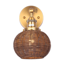 Carregar imagem no visualizador da galeria, 1-Light Traditional Rattan Golden Wall Sconce Light