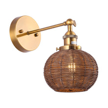 Carregar imagem no visualizador da galeria, 1-Light Traditional Rattan Golden Wall Sconce Light