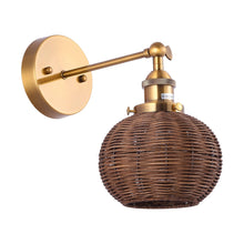 Carregar imagem no visualizador da galeria, 1-Light Traditional Rattan Golden Wall Sconce Light