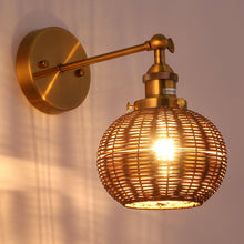 Carregar imagem no visualizador da galeria, 1-Light Traditional Rattan Golden Wall Sconce Light