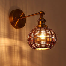 Carregar imagem no visualizador da galeria, 1-Light Traditional Rattan Golden Wall Sconce Light