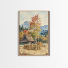 Carregar imagem no visualizador da galeria, Fall Hay harvest, framed canvas print, autumn decor, fall wall art