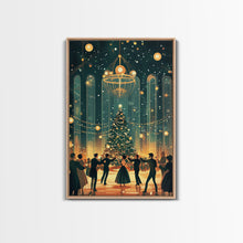 Load image into Gallery viewer, Elegant Ballroom Christmas Dance Scene with Holiday Lights and Decorations, Perfect Holiday Decor for Winter Wonderland, Framed Canvas Print