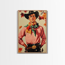Load image into Gallery viewer, Cowboy Christmas Wall Art Canvas Print with Autumn Leaves, Seasonal Holiday Decor and Gift Idea 2024