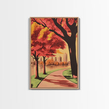 Carregar imagem no visualizador da galeria, Canvas Print of City Park with Autumn Trees and Path, Seasonal Wall Art, Modern Farmhouse Decor, Best Gift Idea, Fall Cityscape Art