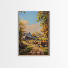 Carregar imagem no visualizador da galeria, Autumn Farmhouse Harvest Scene With Pumpkins Framed Canvas Print Fall Wall Art Seasonal Home Decor Thanksgiving Wall Art Rustic Gift Idea