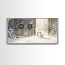 Load image into Gallery viewer, Christmas decor farmhouse Framed Canvas Print snowy barn Christmas scene holiday wall art best gift Christmas decor Christmas tree art 2024
