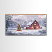 Load image into Gallery viewer, Christmas decor farmhouse Framed Canvas Print snowy barn scene holiday wall art Christmas tree decor best gift Christmas holiday home decor