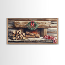 Load image into Gallery viewer, Cozy Cabin Fireplace Christmas Canvas Print | Rustic Christmas Wall Art | Holiday Home Decor | Christmas Mantle Decor | 2024 Christmas Gift
