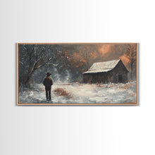 Load image into Gallery viewer, Cowboy On The Farm, Framed Canvas Print Fall Cowboy Wall Art Above Sofa Decor Moody Fall Western Wall Art