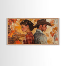 Carregar imagem no visualizador da galeria, Framed Canvas Print Cowboy Gazing Over Snowy Landscape Western Horse Rider Winter Mountain Art Winter Wonderland Wall Art