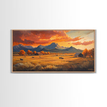 Carregar imagem no visualizador da galeria, Fall Sunset Framed Canvas Print Scenic Ranch Landscape Art Autumn Wall Decor Ideal Holiday Home Decor and Gift for Farmhouse Style