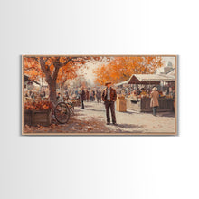 Load image into Gallery viewer, Cowboy in green jacket, snow-capped mountains trees, Framed Canvas Print, tall western Christmas wall art, winter decor, colorful landscape