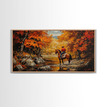 Load image into Gallery viewer, Cowboy resting in the snow with white pink background, Framed Canvas Print, minimalist winter wall art, western home decor, seasonal artwork