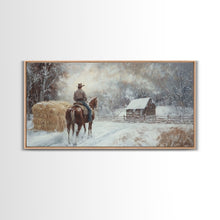 Carregar imagem no visualizador da galeria, Autumn-themed Framed Canvas Print of a cowgirl in a pumpkin patch surrounded by vibrant fall leaves, seasonal decor and cozy fall accents