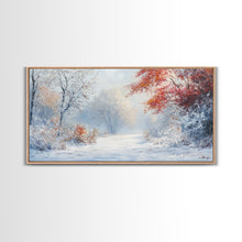 Load image into Gallery viewer, Cozy Cabin in the Snow Framed Canvas Print, Ideal Christmas Holiday Wall Art for Winter Wonderland Decor and Festive Home Interiors