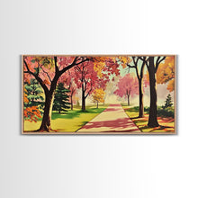 Load image into Gallery viewer, Colorful Autumn Path Canvas Print, Fall Park Scene Wall Art, Modern Farmhouse Autumn Decor, Holiday Art, Best Seasonal Gift Idea