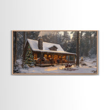Load image into Gallery viewer, Cozy Christmas Cabin in Woods Framed Canvas Print - Rustic Christmas Decor and Winter Wonderland Scene with Holiday Wall Art