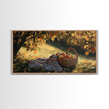 Load image into Gallery viewer, Basket of Apples Framed Canvas Print, Cozy Fall Farmhouse Wall Art, Country Autumn Decor, Best Gift for Her, Seasonal Harvest Scene Art