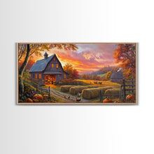 Load image into Gallery viewer, Cozy Barn at Sunset Framed Canvas Print, Fall Harvest Wall Art, Country Farmhouse Autumn Decor, Seasonal Gift Idea Best Fall Wall Art