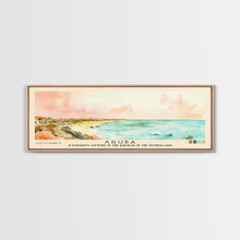 Load image into Gallery viewer, Aruba, autonomous country of the Kingdom of the Netherlands Watercolor Beach Print, Vacation Gift, autonomous country of the Kingdom of the Netherlands Wall Art, Framed Canvas Print, Framed Beach Painting