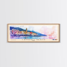 Carregar imagem no visualizador da galeria, Camogli Beach, Italy Watercolor Beach Print, Vacation Gift, Italy Wall Art, Framed Canvas Print, Framed Beach Painting