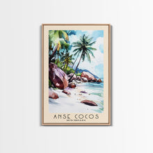 Load image into Gallery viewer, Anse Cocos, Seychelles Watercolor Beach Print, Vacation Gift, Seychelles Wall Art, Beach Painting, Beach Decor, Beach Painting