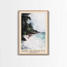 Load image into Gallery viewer, Anse Georgette, Seychelles Watercolor Beach Print, Vacation Gift, Seychelles Wall Art, Framed Canvas Print, Framed Beach Painting