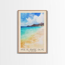 Load image into Gallery viewer, Anse de Grande Saline, St. Barths Watercolor Print, Vacation Gift, St. Barths Wall Art, Beach Painting, Beach Decor, Large Wall Art, Wood Frame Art
