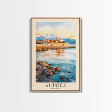 Load image into Gallery viewer, Antibes, France Watercolor Print, Vacation Gift, France Wall Art, Beach Painting, Beach Decor, Large Wall Art, Wood Frame Art