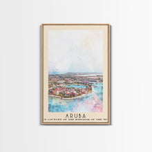 Load image into Gallery viewer, Aruba, autonomous country of the Kingdom of the Netherlands Watercolor Beach Print, Vacation Gift, autonomous country of the Kingdom of the Netherlands Wall Art, Framed Canvas Print, Framed Beach Painting