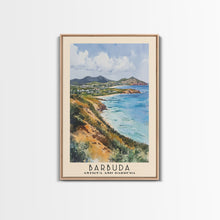 Load image into Gallery viewer, Barbuda, Antigua and Barbuda Watercolor Beach Print, Vacation Gift, Antigua and Barbuda Wall Art, Framed Canvas Print, Framed Beach Painting