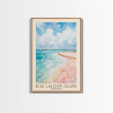 Load image into Gallery viewer, Blue Lagoon Island, Bahamas Watercolor Print, Vacation Gift, Bahamas Wall Art, Beach Painting, Beach Decor, Large Wall Art, Wood Frame Art